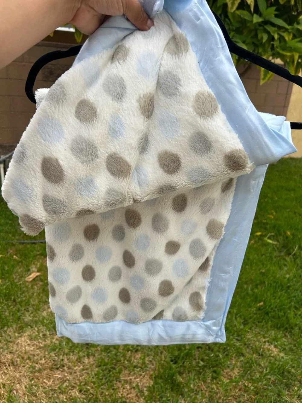 Little Giraffe Plush Polka Dot Baby Blanket - Light Blue & Gray
